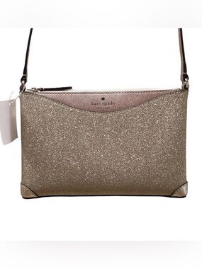 NEW Kate Spade Rose Gold Glitter Fabric Crossbody Purse Bag